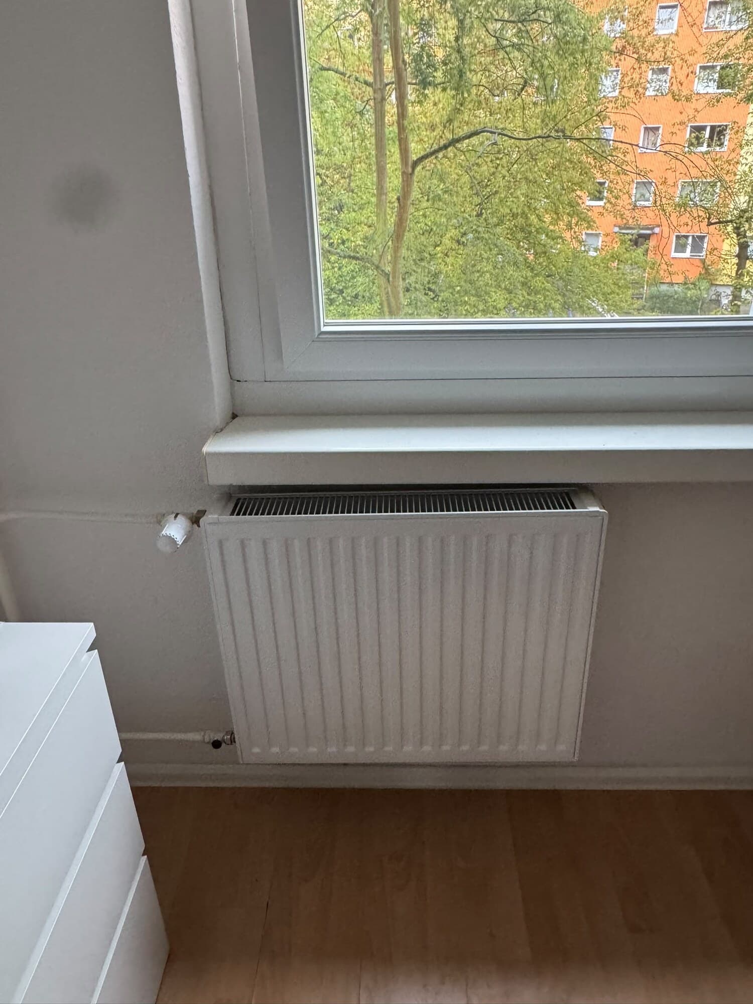 Fertig renovierter Altbauraum mit aufgearbeiteten Dielen